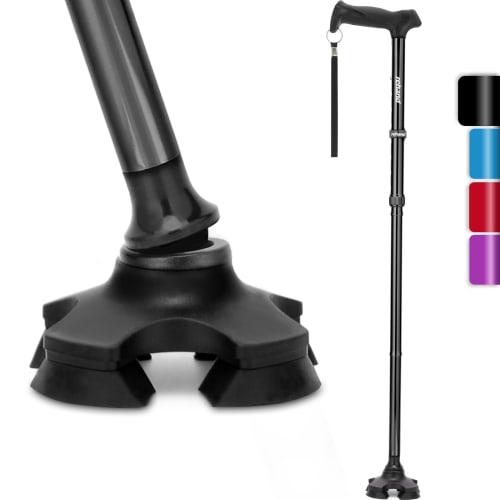 

Rehand Folding Self-Supporting 4-Point Cane, Lightweight, for Men and Women, Elderly, 8 Adjustable Positions (Black)