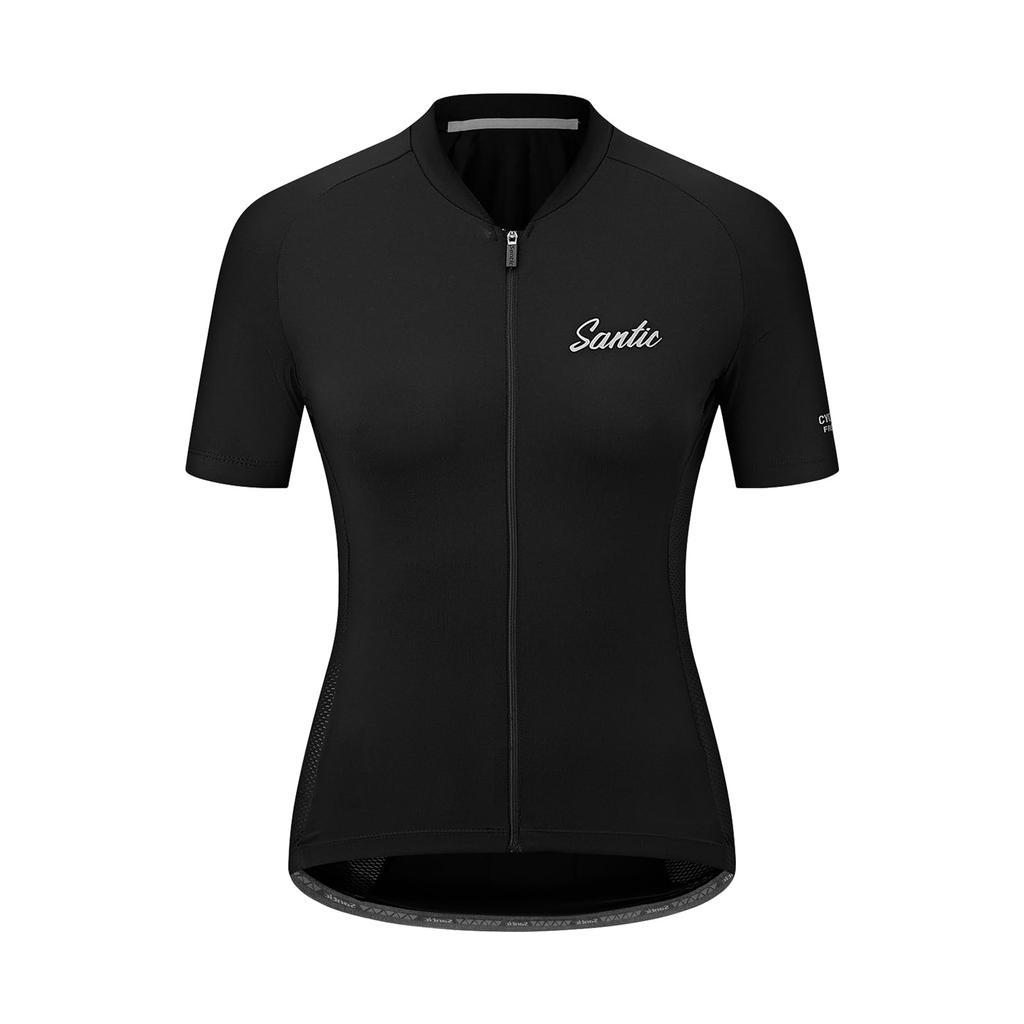 Santic Women's Short Sleeve Cycling Jersey, Summer Cycling Wear, Black, Size L