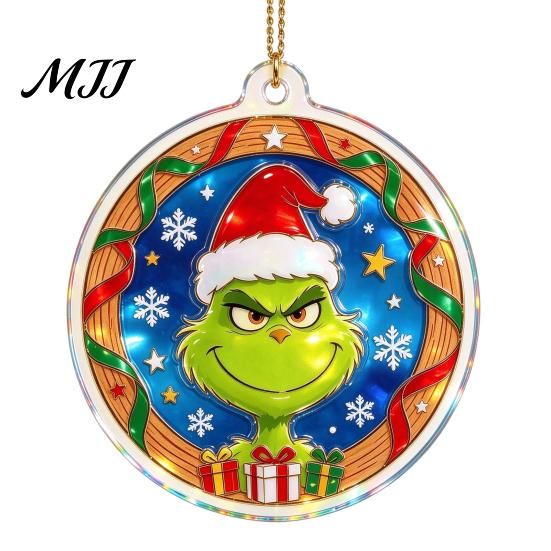 Gift Box Snowflake Ornaments Green Elf Christmas Ornament, 2D Acrylic Red Bell Tree Candy Cane Durable Holiday Gifts Shaped Double Sided Hanging