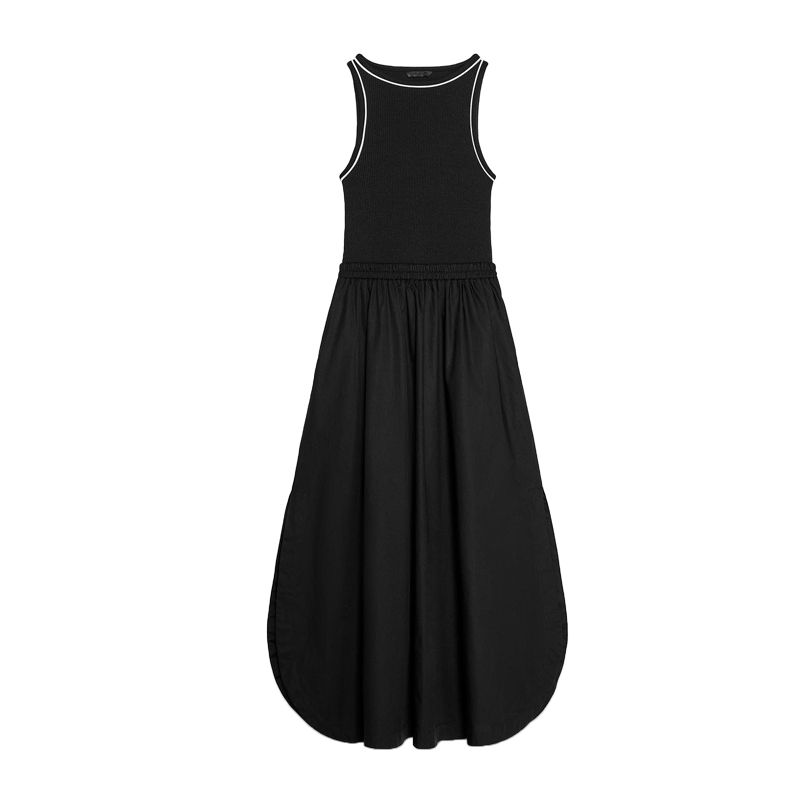 Spring New Women's Clothing European and American Leisure Color Contrast Patchwork Sleeveless Round Neck Midi Skirt Dress 8372046