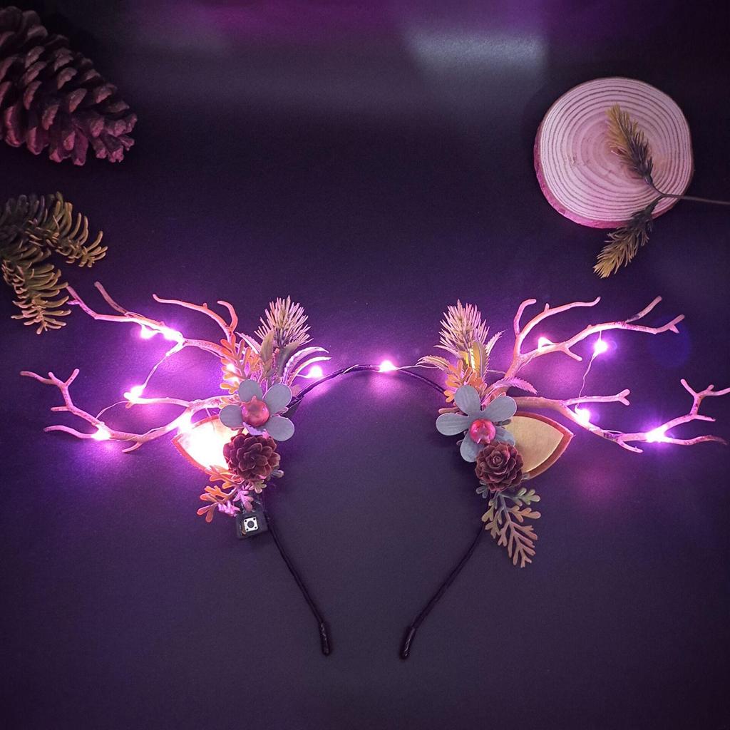 Luminous Reindeer Berry Antler Headband with Cat Ears - Christmas Accessory