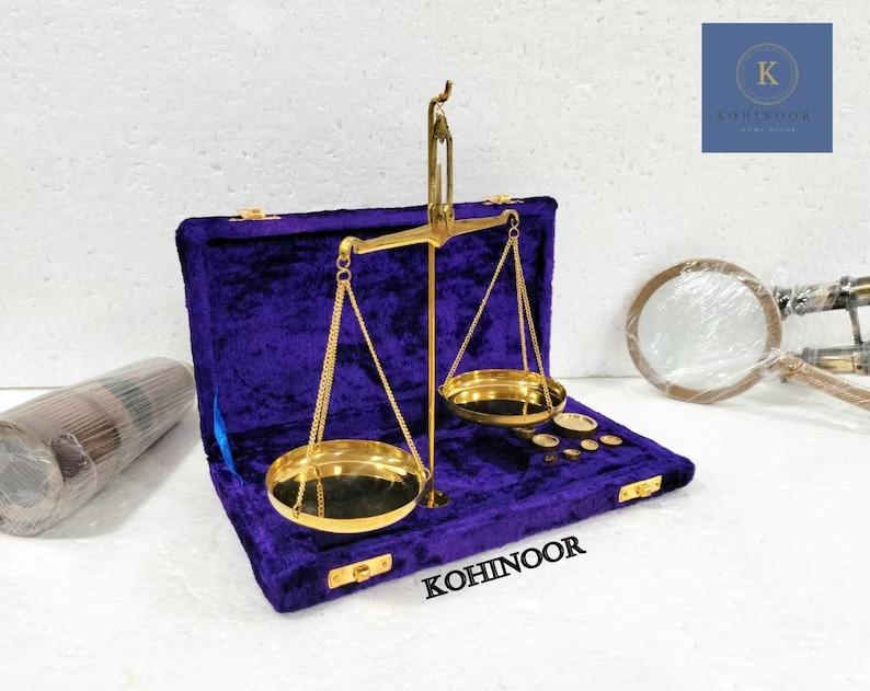Brass Apothecary Balance Scale with Velvet Box: Vintage Style Decor
