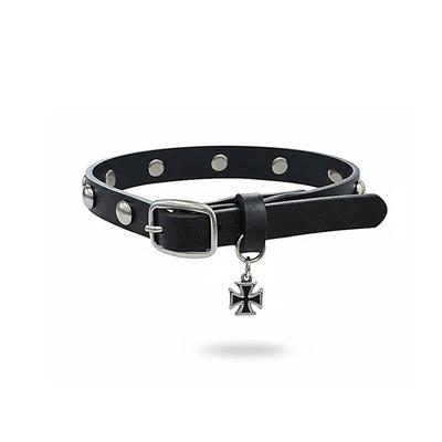 STUDDED LEATHER CHOKER [BLACK]