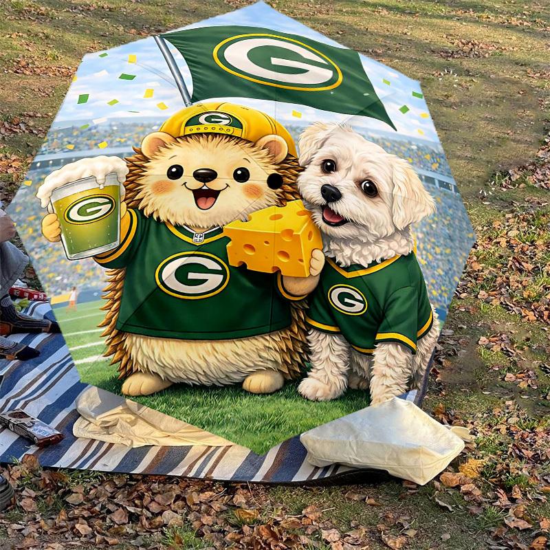 1PC Hedgehog Green Bay Packers Umbrella-8-Rib Reinforced, Automatic Open, Lightweight & Durable, Cute Fashion Accessory for Outdoor-T314