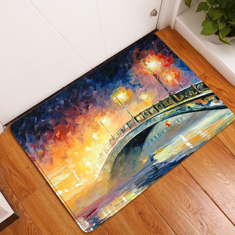 Oil Painting Floor Mat Bedroom Living Room Bathroom Rug Decoration Pastoral Print Door Mat Corridor Carpet