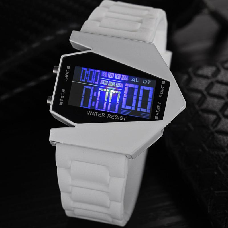 Irregular Shape Men Unique Led Display Rubber Band Digital Watches  Waterproof Military Watch