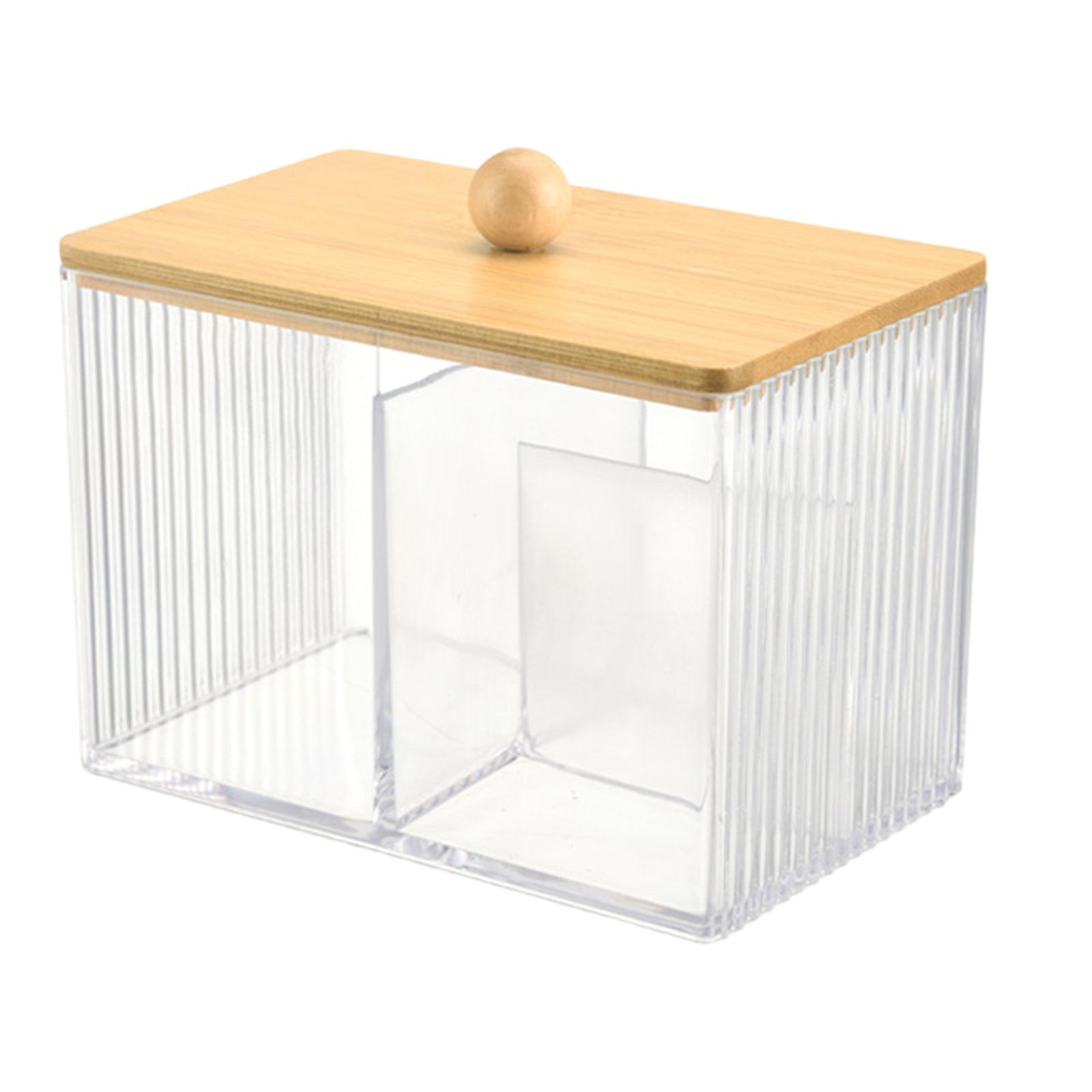 

Прочная деревянная крышка, держатель для ватных палочек, контейнер для хранения, удобный для ванной комнаты, ватные тампоны, органайзеры для подушечек и резинок для волос B прозрачный