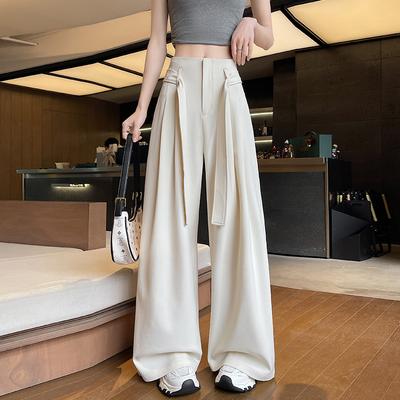 DIMANAF 2025 Summer Plus Size Women Wide Leg Pants High Waist Basic Elastic Pants Loose Casual Trousers Pleated Pants 5XL