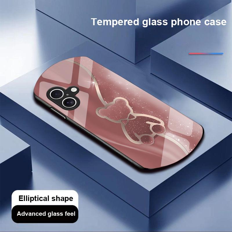 

Ведмідь trompe l oeil для Apple iPhone 16 11 13 15 14 Pro Max 12 Mini 7 8 Plus XR X XS Еліптичний Загартований Скляний Чохол для Телефону For iPhone 16 Promax