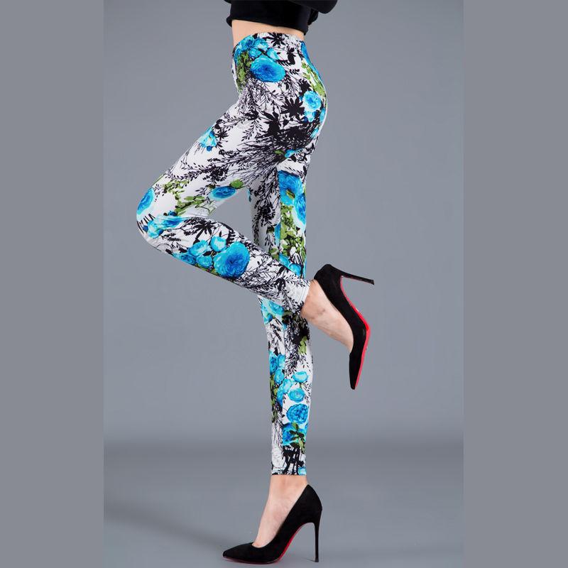 2023 Trendy Floral Print Slim Fit Milk Silk Leggings for Women - Plus Size, Elastic, Outerwear