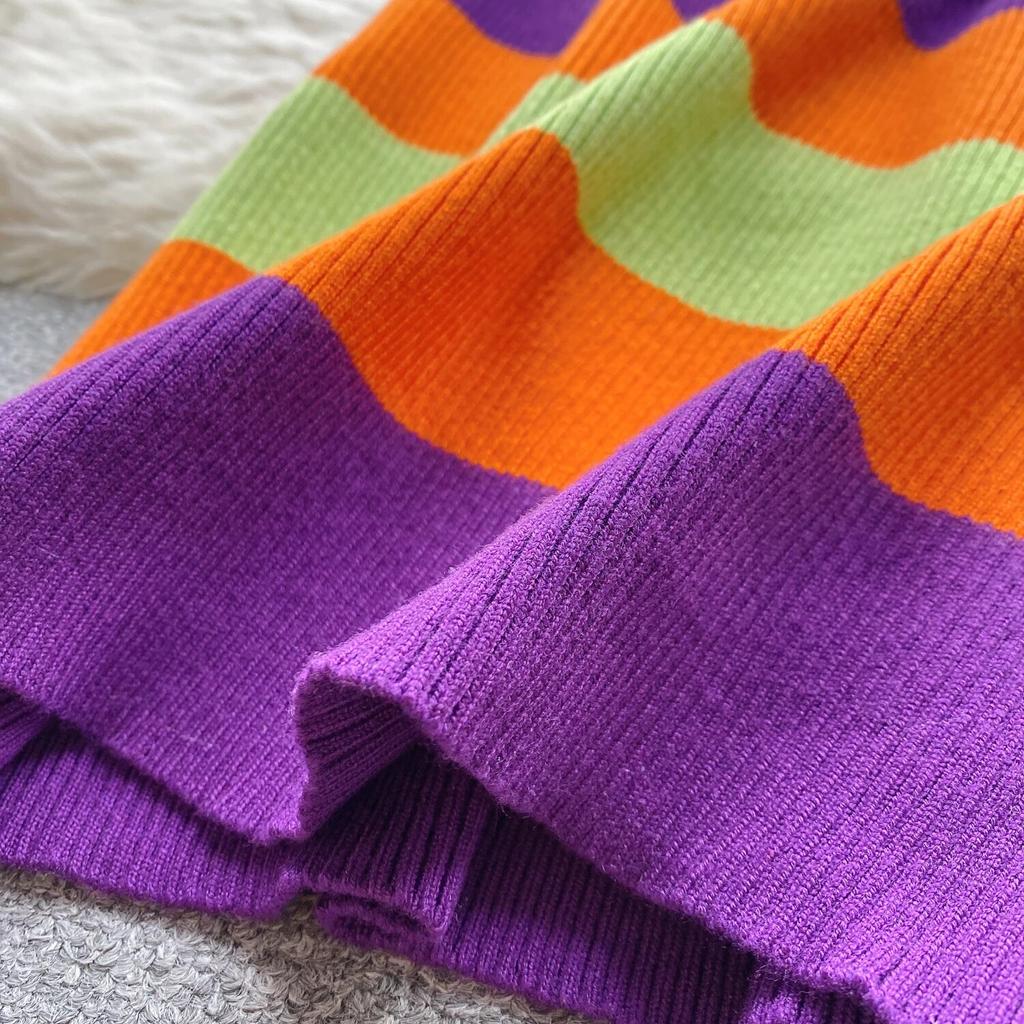 Rochie șic cu dungi pe jumătate guler înalt, tricot elastic, bodycon, cu mânecă lungă, pentru femei, la modă sexy, rochie de primăvară, subțire, rochie creion