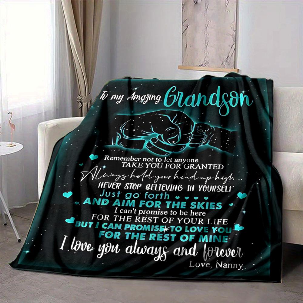 1PC Grandson Love Quotes Blanket - Soft Warm All-Season Throw for Sofa, Bed, Car, Office, Throw For Sofa Yy250916133