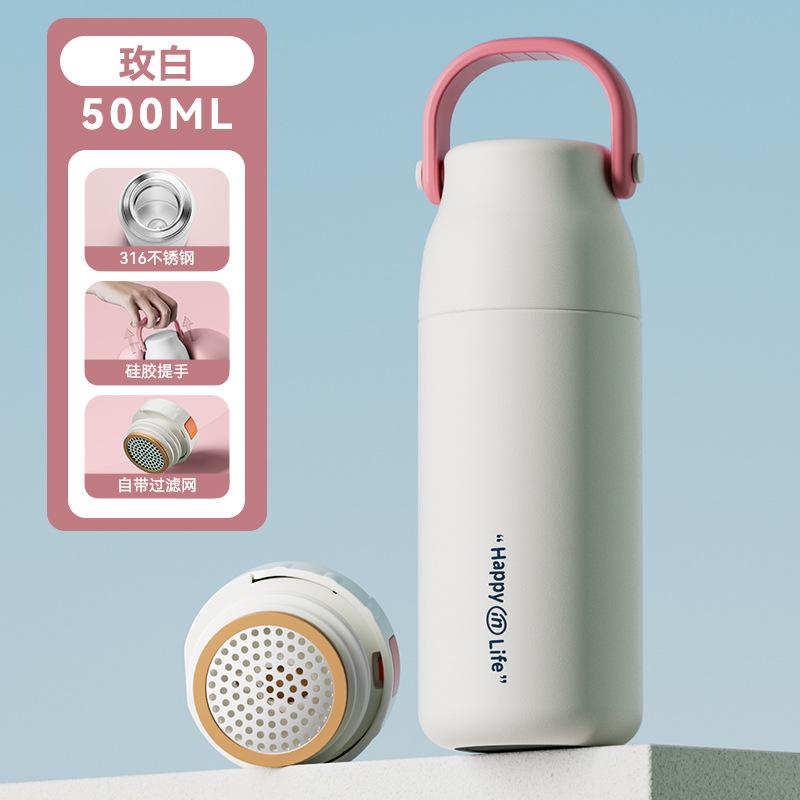 500ml Neue 316 Edelstahl Isolierflasche für Studenten Tragbarer Hand-Tee- und Wasserbecher Sport-Thermoskanne Wasserflasche