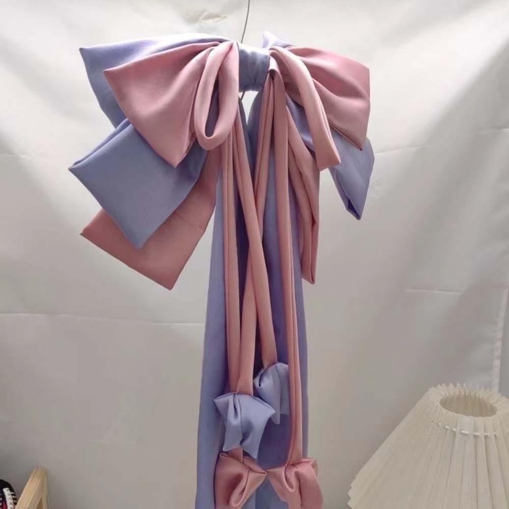 Contrast Color Satin Ribbon Headdress Sweet Christmas Hair Accessory Oversized Bow Hair Clip  Daily