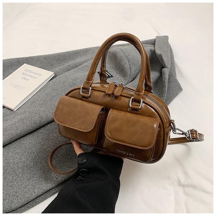 Brown Trendy Pu Bowling Bag For Women Versatile Crossbody Purse Perfect For Use Everyday