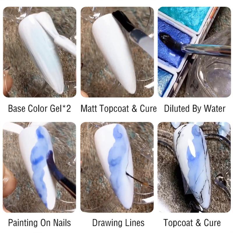 9-color Nail  Art  Solid  Pearlescent  Watercolor  Handmade  Paint  Set Nail Art Drawing Tool