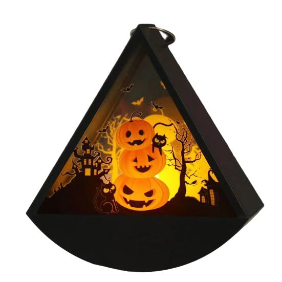 Decorative Lights for Home Halloween Triangle LED Lantern, Tumbler Shape Night Light with Witch Ghost Unique Decorations Pumpkin, Battery Operated