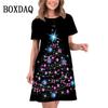 2026 New Summer Women's Elegant Christmas Tree Print Mini Dress Short-sleeved Loose Casual Beach Sweet Dress