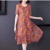 Women's Fashion Summer Spring Floral Print Short Sleeve O-Neck High Waist Casual Dresses