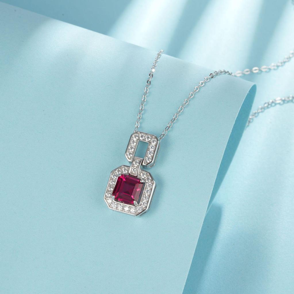 Simple Fresh Cultured Emerald Pendant S925 Silver with Lab-Synthesized Gemstone and Full Diamond Design for Women