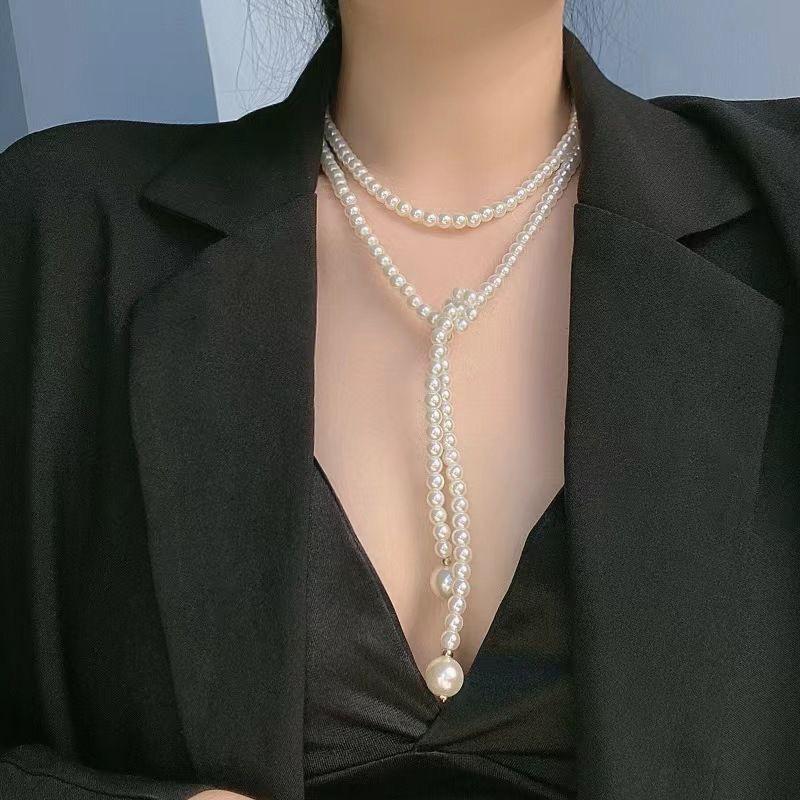 Long Multi Layered Pearl Necklace For Women Temperament Collar Chain Sweater Chain Necklaces Luxury Jewelry Accessories