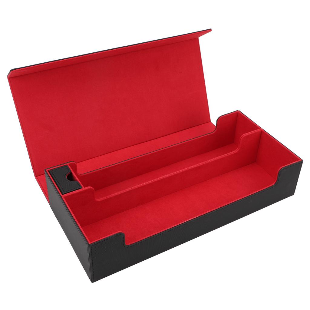 Card Storage Box PU Leather Magnetic Closure Card Deck Case with Drawer for Over 550 Game Cards Black Red