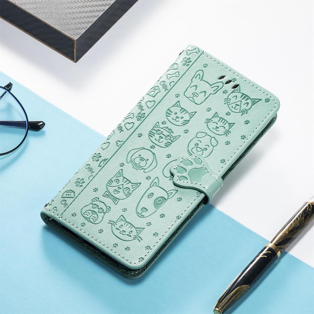 iPhone 16 Flip Leather Case - PU Embossed Cat Dog Design - Compatible with Apple 15