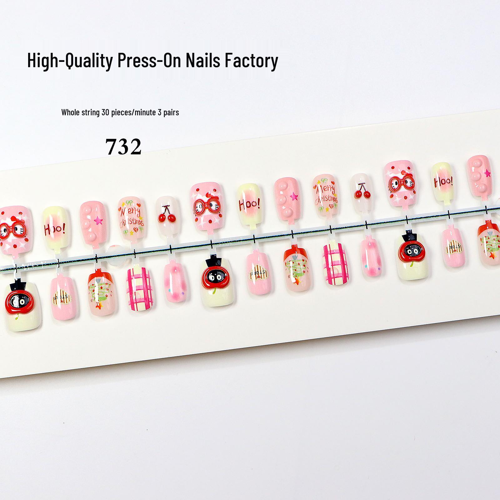 Короткие носимые ледяные полупрозрачные накладные ногти  Кошачий глаз  - Высококачественные рельефные рождественские типсы для ногтей Medium/Medium/Medium