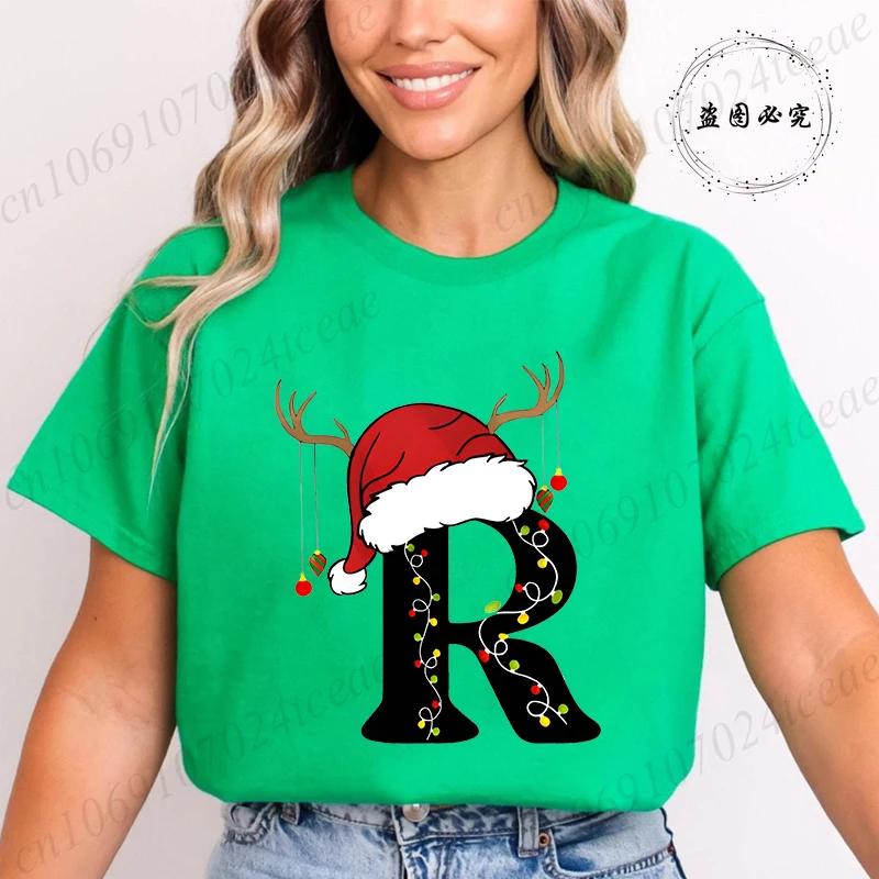 Fashion Merry Christmas Gift for Female Clothing Christmas 26 Alphabet Print TShirt for Women Casual Xmas Tees Short Sleeve Top