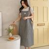 New ArrivAls Open Run Check Dress A Line squAre Neck mAngo Sleeveless