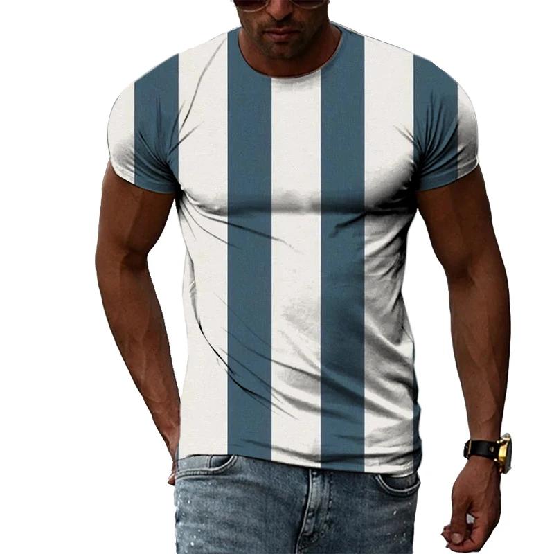 Fashionable New Vertical Stripe Pattern Men's T-shirt Casual Personality Cool Printed Short Sleeved Minimalist O-neck Top