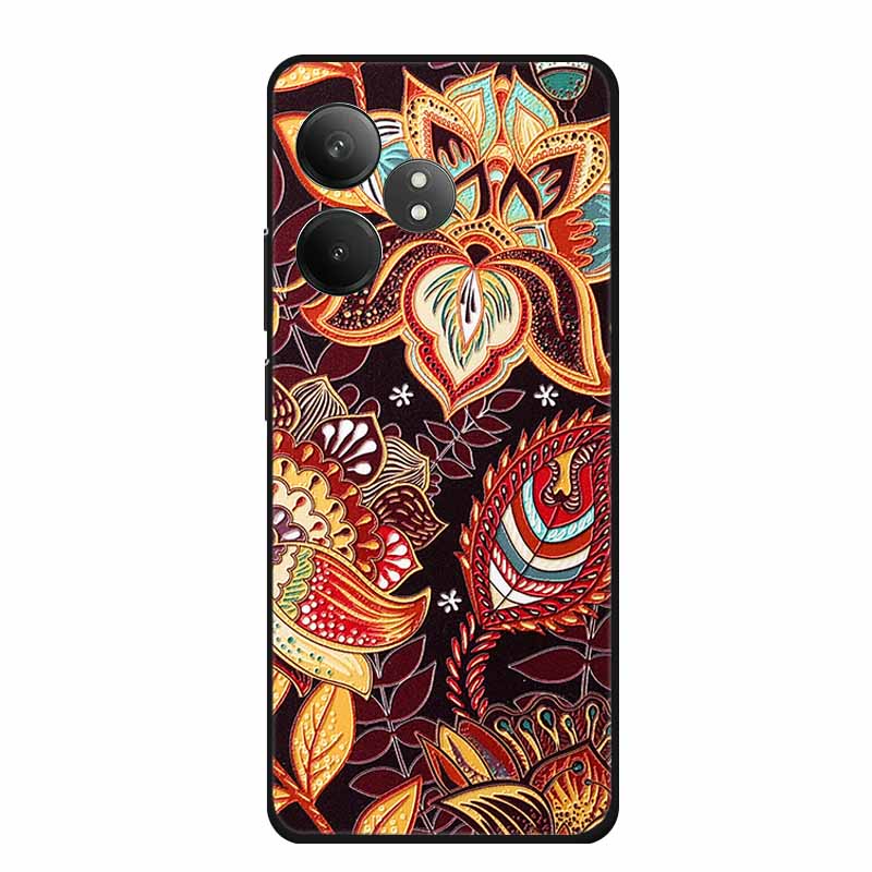 3D Emboss Case For Realme Narzo N61 Note 60 50 Realme GT 6 6T Neo6 SE C61 C63 Phone Case Flowers Black Silicone Soft Back Cover
