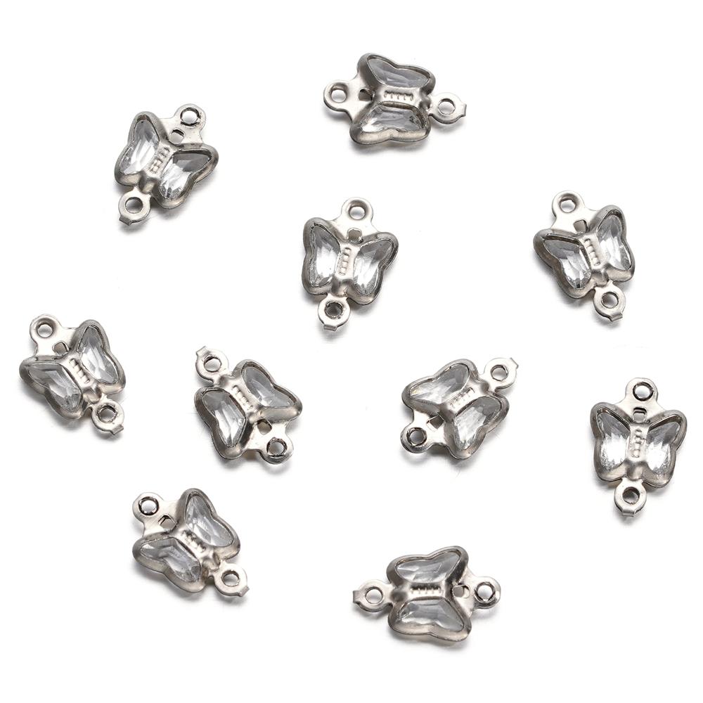 

10pcs 7mm Stainless Steel Double Holes Butterfly with Rhinestones Bracelet Necklace Pendants Connectors for DIY Jewelry Making