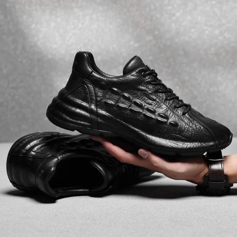 Fashion Cow Leather Black Luxury Shoes for Men Spring Autumn New Designer Sports Sneakers Male Retro Fashion Casual Platform Shoes Man