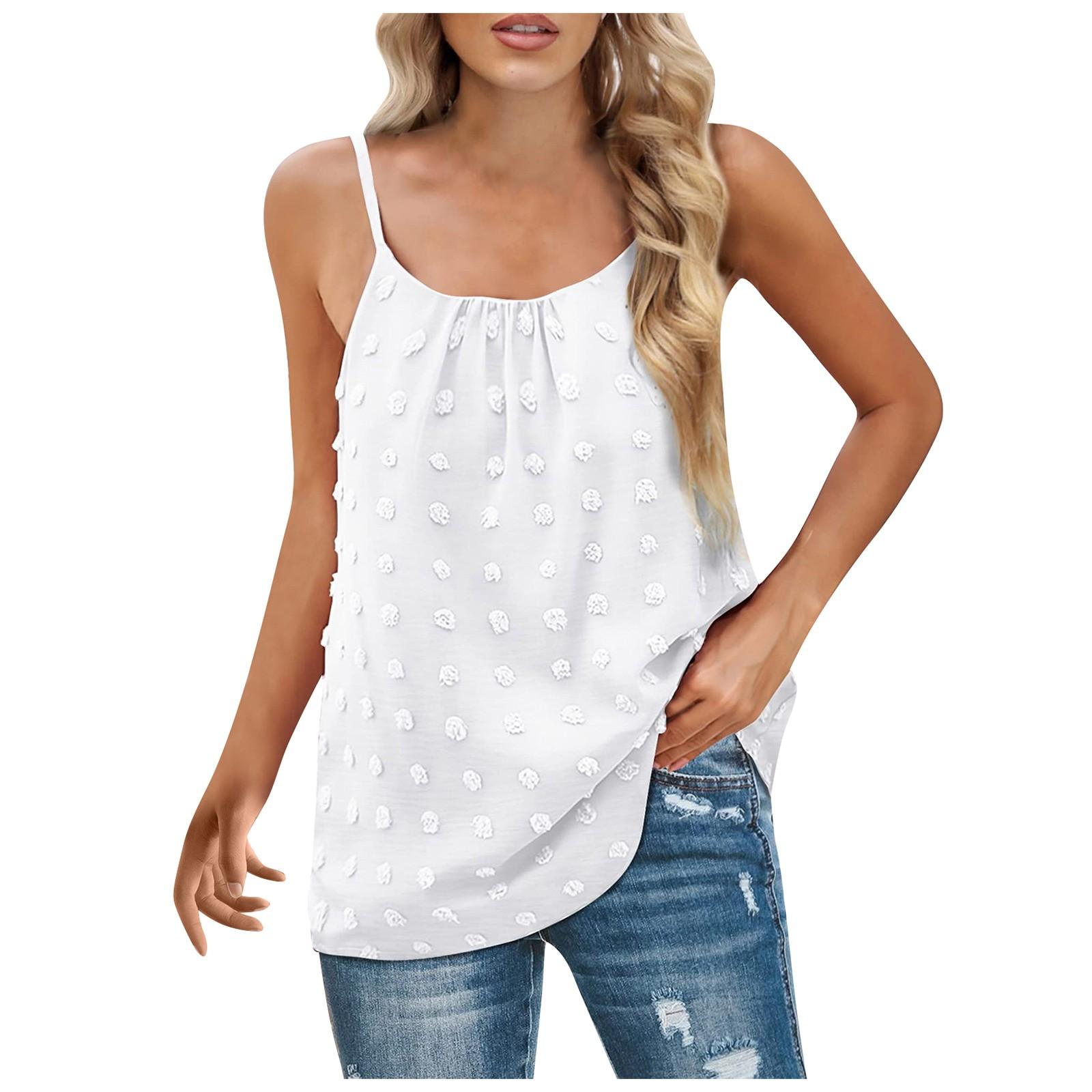 Women s Summer Tank Top Adjustable Spaghetti Straps Camisole Sleeveless  Pom Chiffon Top S белый