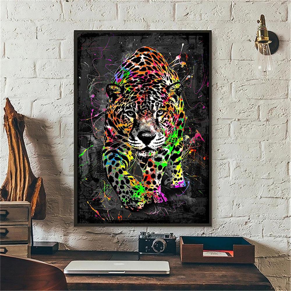 Graffiti Abstraktní Zvířecí Nástěnný Plakát Barevný Lev Slon Bytový dekor Obraz na plátně Nástěnná malba Dekorace obývacího pokoje