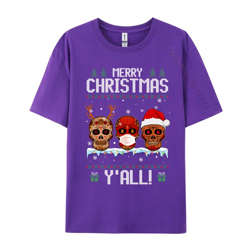 Merry Christmas Yall Sugar Skull Christmas Family Pajamas TShirt Cotton Tops Tees Fitted Unisex Tshirts Casual Fitness Tight