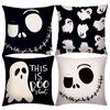 4pcs Halloween Pillow Covers 18*18Inch Linen Blend Throw Pillow Cover Pumpkin Cat Ghost Pattern Cushion Cover for Home Couch