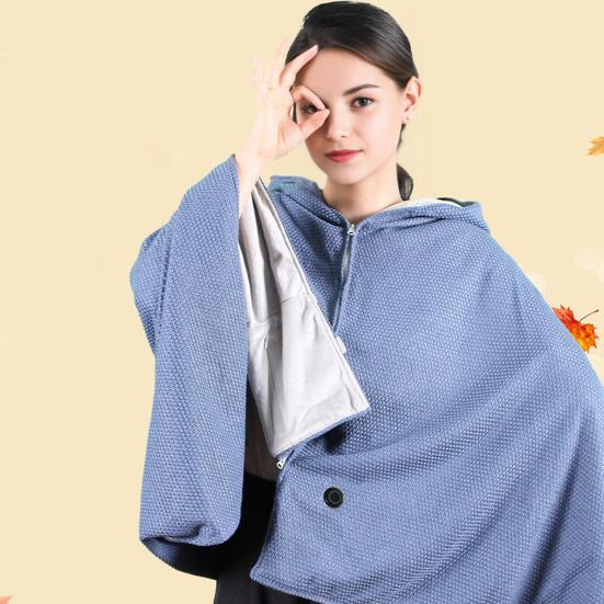 USB-Powered Electric Blanket Hooded Zipper Closure Solid Color Heated Shawl Wraps Winter Warm Quick Heating Blanket
