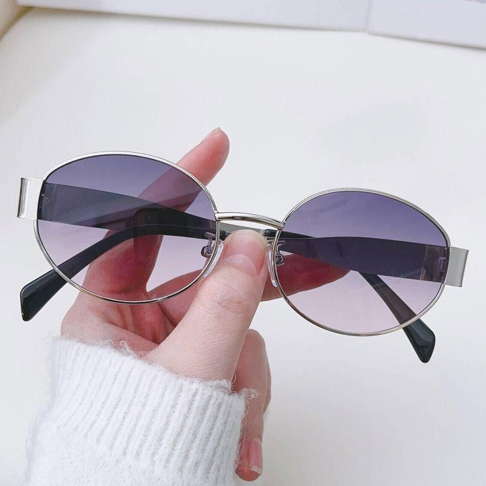 Vintage Metal Frame Oval Sunglasses Uv400 Protection Punk Sun Glasses Black Shades For Women & Men