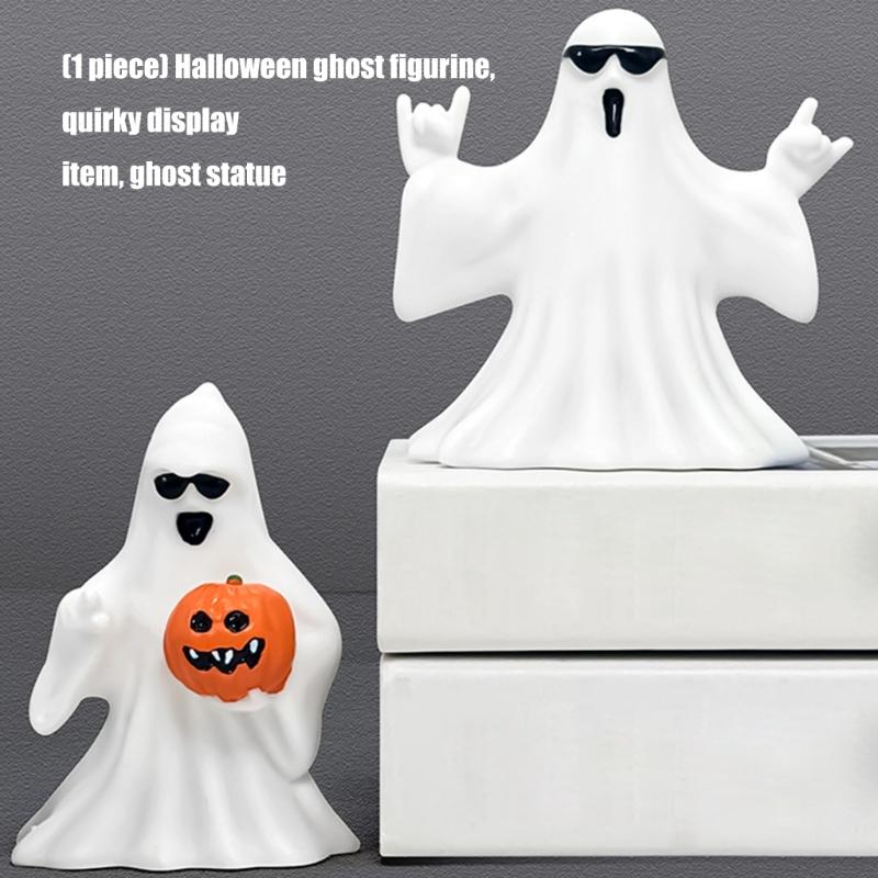 Funny Ghostly Miniature Statue With Sunglasses Pumpkin Collectible Ornament Halloween Home Office Desktop Shelf Decors