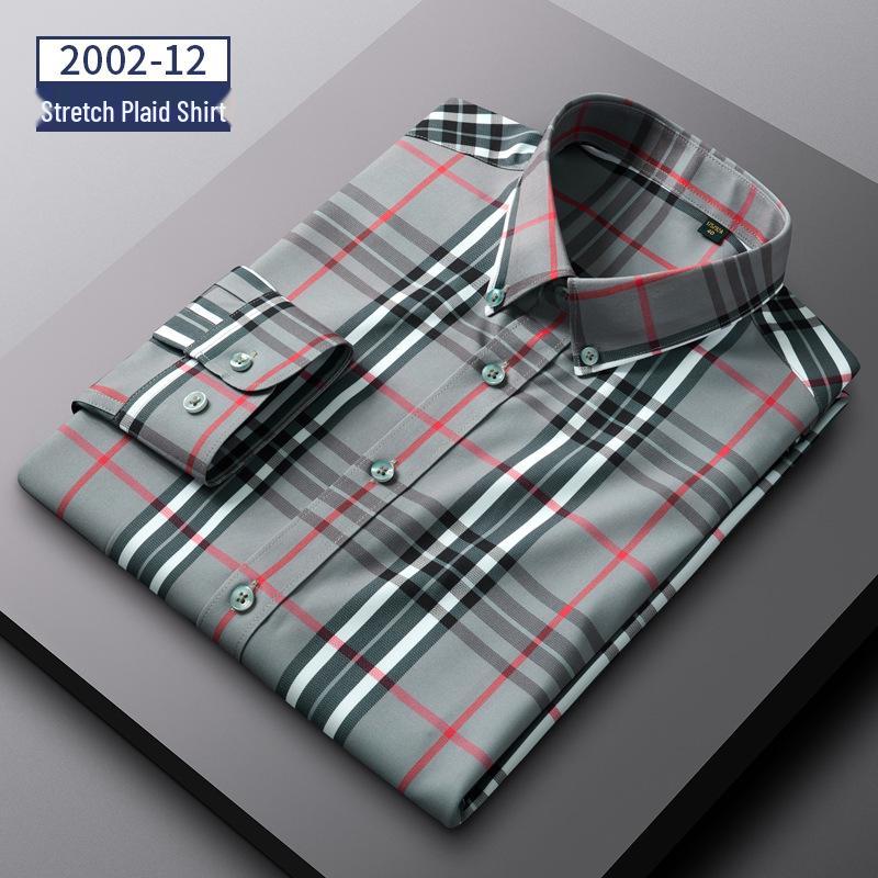 Men's Spring Easy-Care Striped Long Sleeve Stretch Slim Fit Shirt - Iron-Free Business Wear