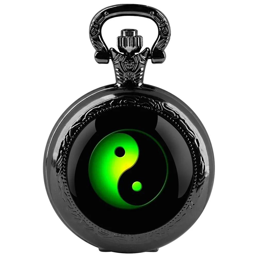 

10pcs/lot Wholesale Hot Chinoiserie Yin and Yang Taiji Dome Glass Pocket Watch Necklace Pendant for Men Unique Gifts Women
