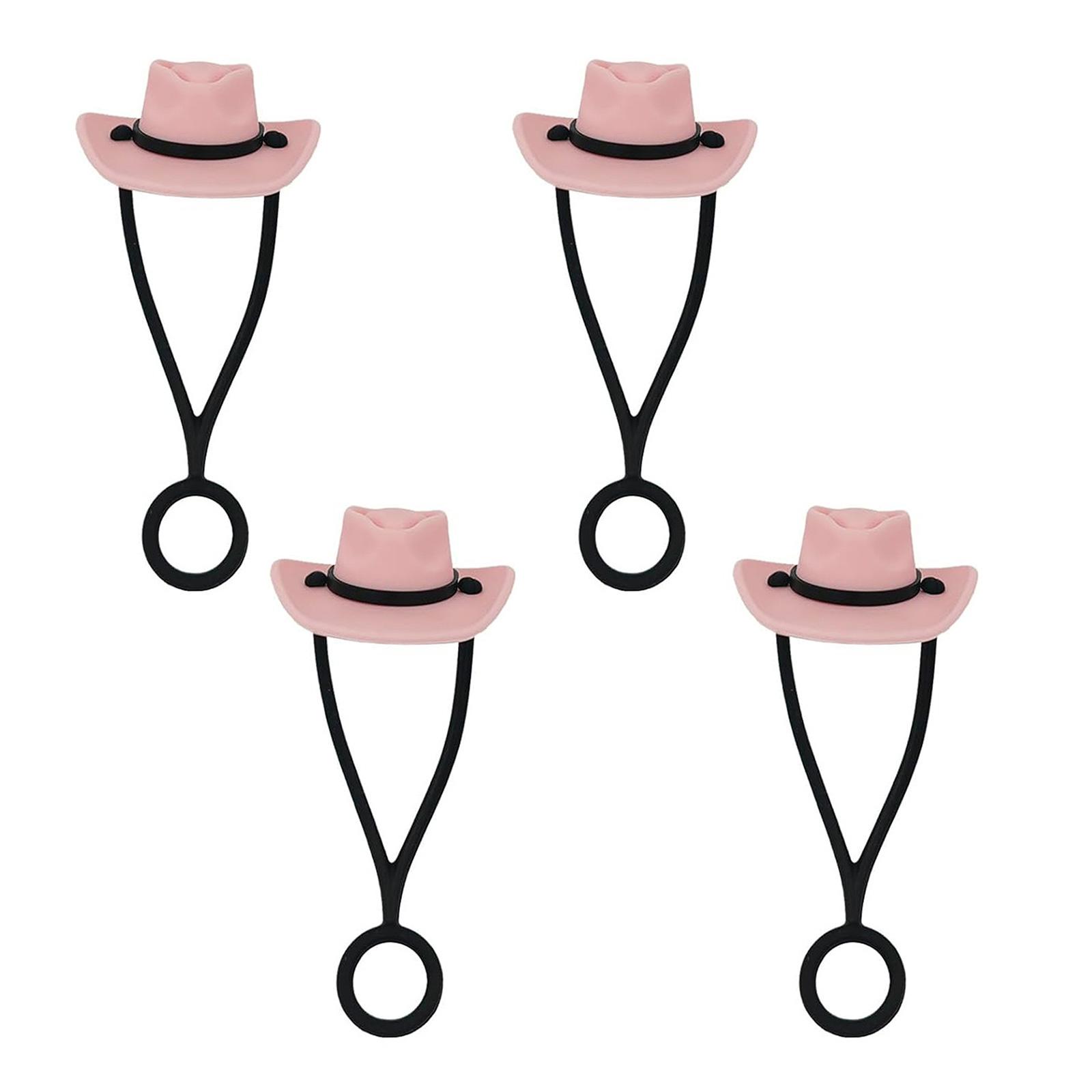 

Набор из 4 уникальных украшений для соломинок, цветные силиконовые чехлы для соломинок, ковбойская шляпа, соломенная пробка, аксессуары для посуды розовый
