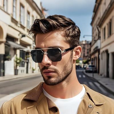 Gafas de Sol Metálicas Cuadradas Poligonales de Doble Puente Retro Oversize para Hombre Moda Degradado Tendencia Gafas de Sol para Mujer