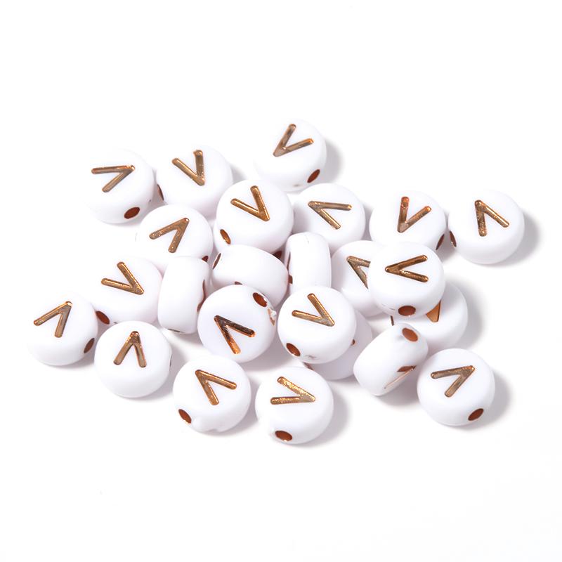 100Pcs 7mm Acrylic Alphabet Beads Rose Gold Letter Loose Flat Round Beads For Jewelry Making Findings DIY Bracelet Earrings Gift
