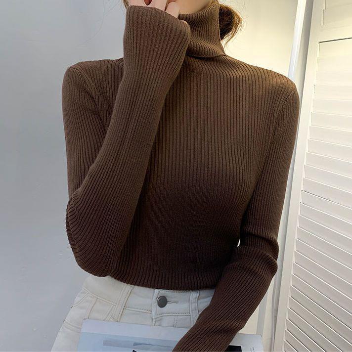 IHUASU Large-sized High-neck Sweater, Women's Autumn and Winter Pullover, Long-sleeved Base Layer, Women's Knitted Sweater
