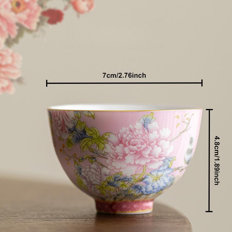 65ml Chinese Enamel Color Ceramic Tea Cup Peony Master Cups Household Palace Flower Teacup Set Portable Mini Tea Bowl Teaware