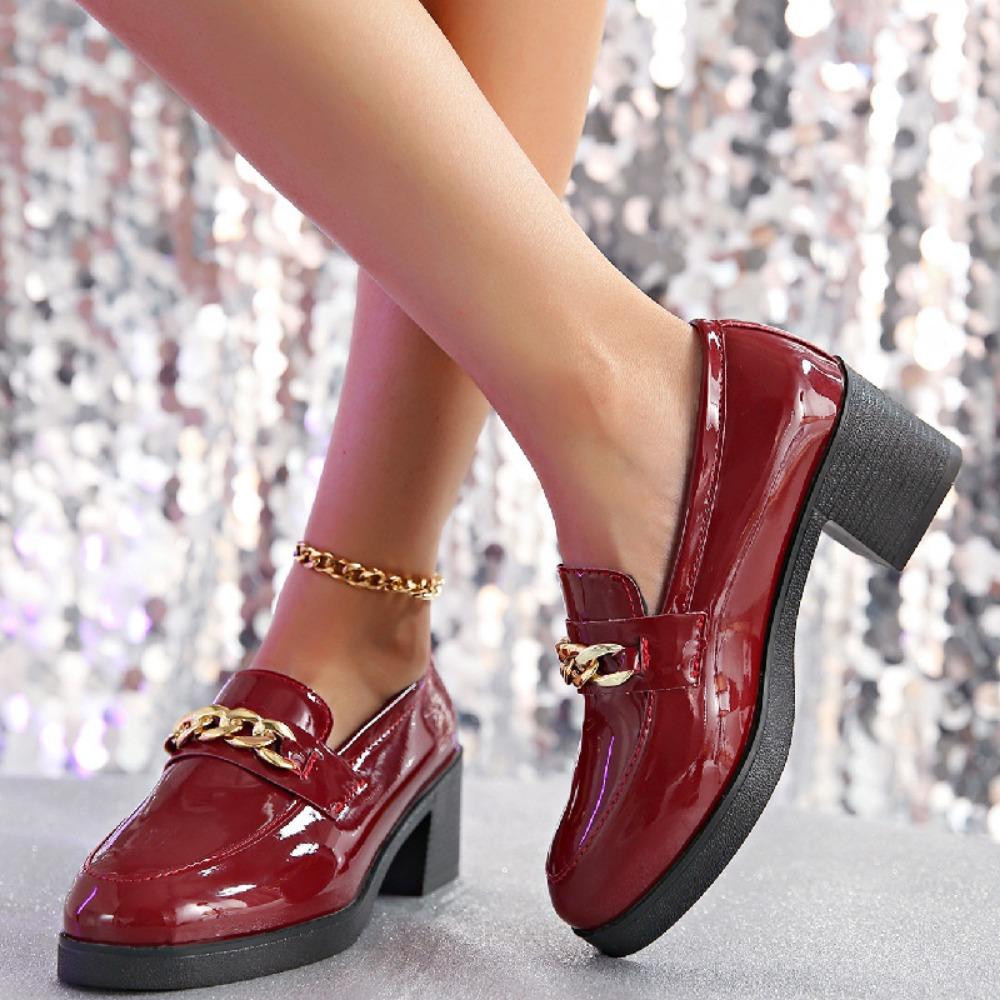 Übergröße 42 Oxford Schuhe Damen Loafer 2026 Leder Flache Schuhe Ketten Sneaker Trend Mädchen Lolita Mittlere Absätze Flache Schuhe Frühling Herbst