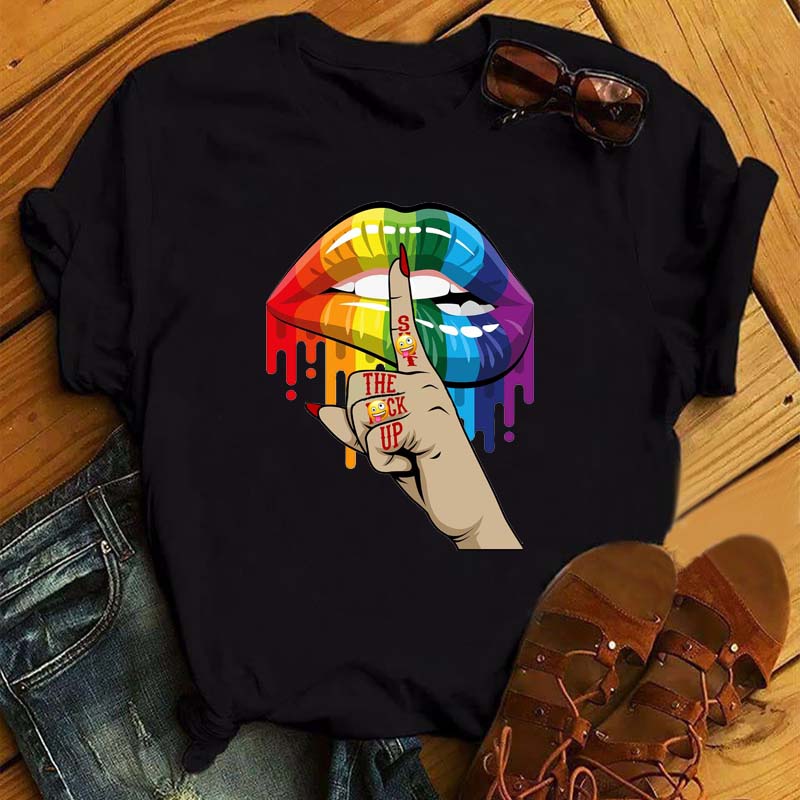 Růžové tričko s potiskem leopardích rtů Módní Dámské tričko Dámské Bílé a černé tričko Tričko s krátkým rukávem Dámské topy Harajuku